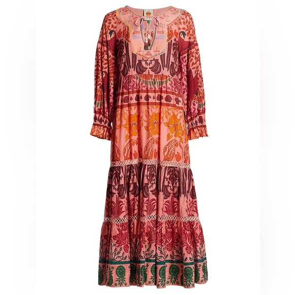 NWT Farm Rio Ainika Print Tiered Macaws Maxi Dress S - Picture 6 of 11
